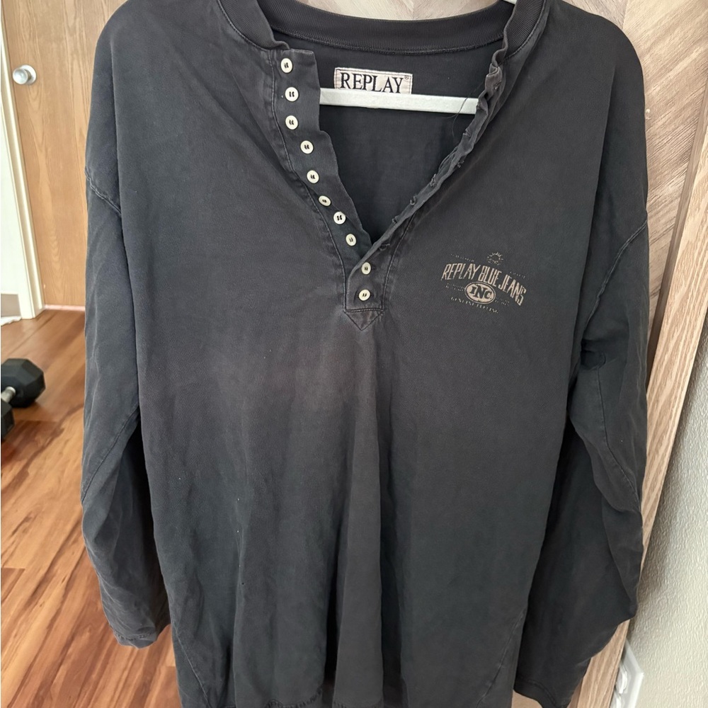 Replay Black Long Sleeve Henley Shirt